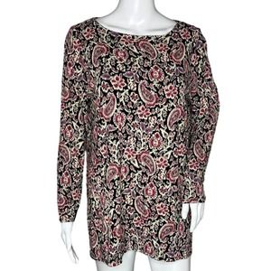 J. Jill Shirt Womens Medium Petite Red White Paisley Wearever‎ Collection Tunic